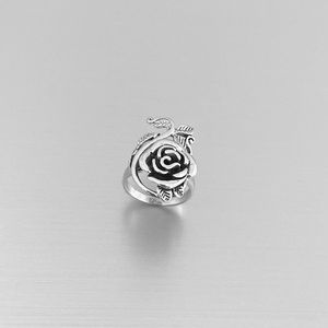 Sterling Silver Rose with Branch Ring, Rose Ring